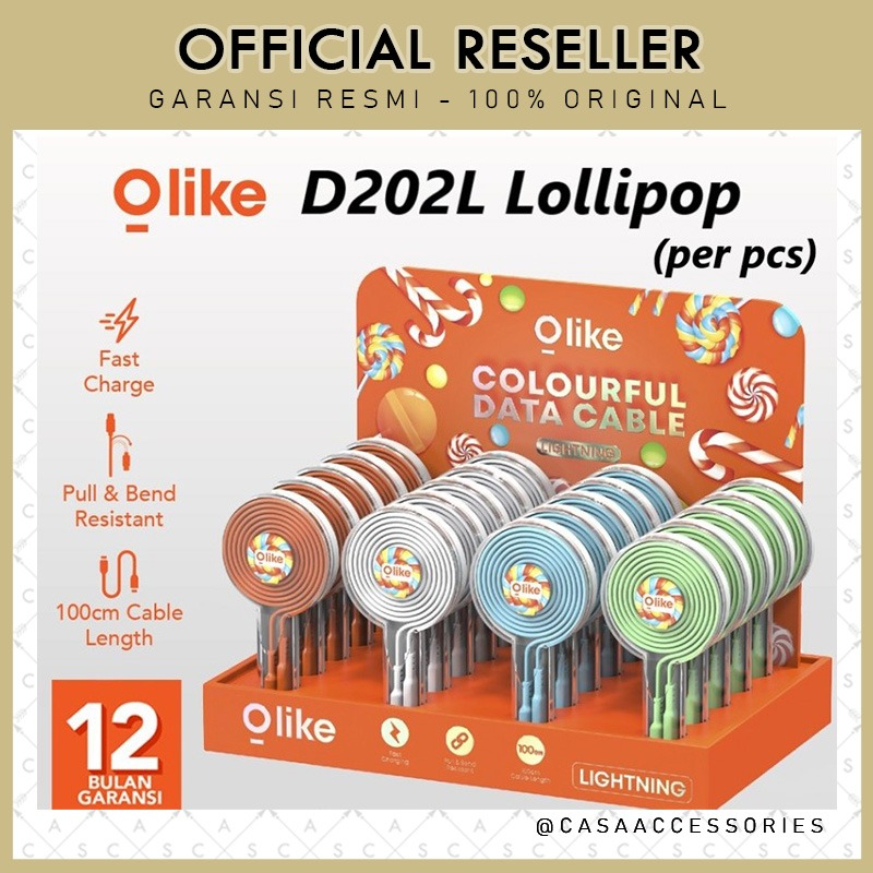 Olike D202L Lightning Colorful Lollipop Kabel Data Cable 1M (Per PCS)