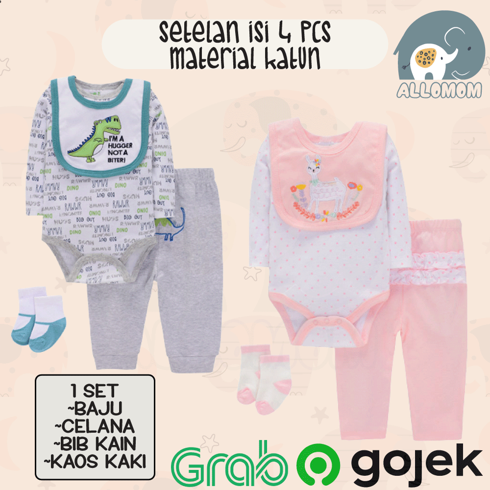 SETELAN PREMIUM JUMPER BAYI SET ISI 4 PCS / BAJU BAYI 1 SET ISI 4 / ROMPER BABY 4 IN 1