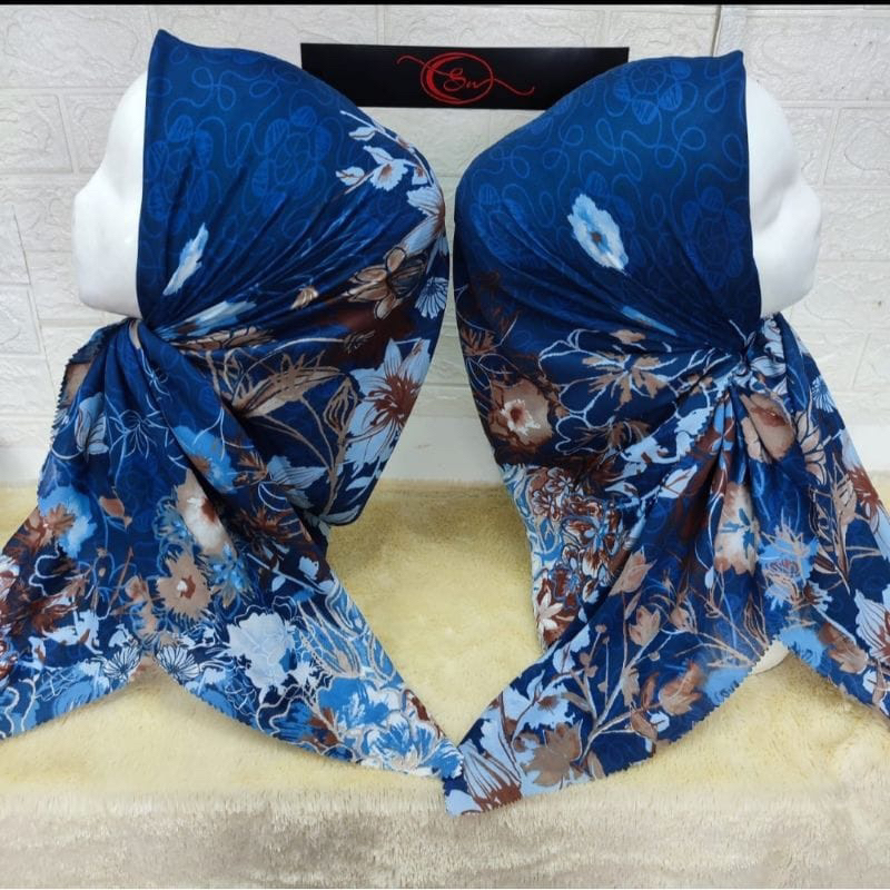 Hijab Voal Motif Premium / Hijab Voal Segi Empat / Jilbab Motif Segi Empat Biru Dongker Premium / Hi