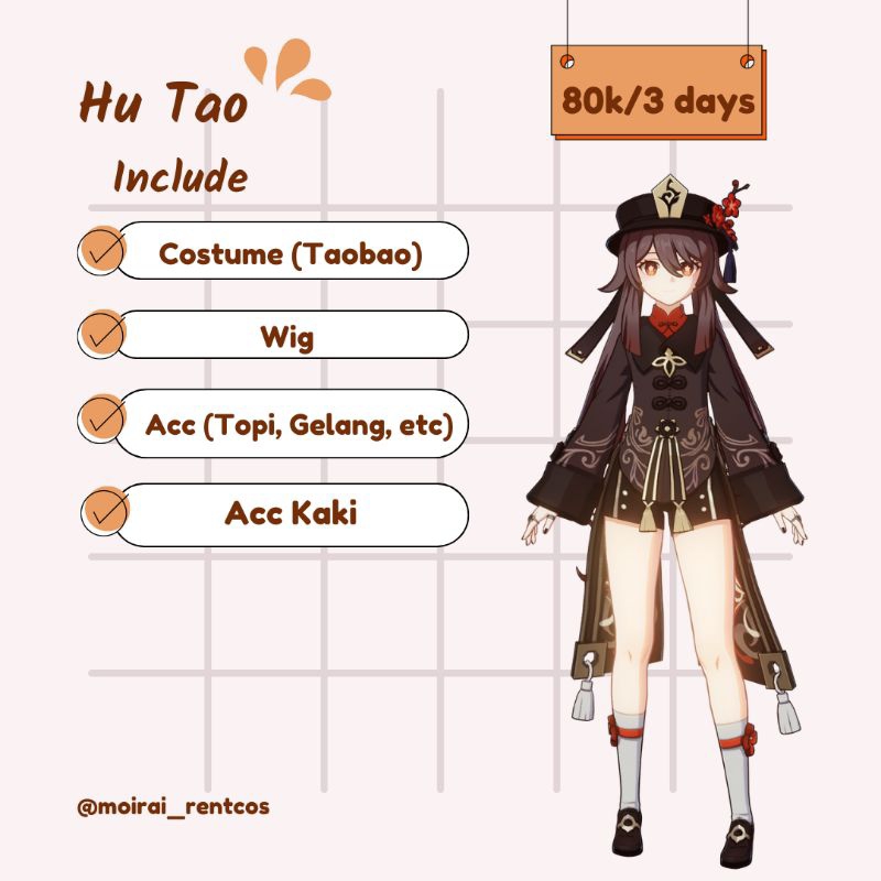 RENTAL COSTUME COSPLAY HUTAO GENSHIN IMPACT