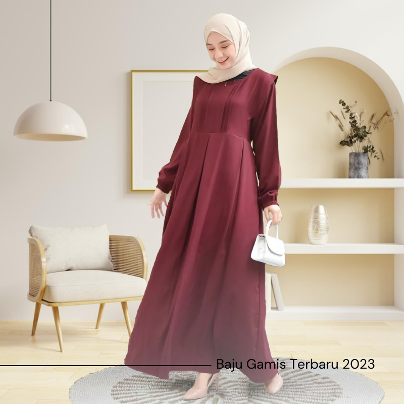 Gamis Terbaru 2023 Lebaran Wanita Midi Maxy Long Dress Gamis Anelza Gaun Kondangan Muslim Terbaru 2023 Outfit Lebaran Baju Hari Raya Cantik Kondangan Hijab Busui Kekinian Modern Elegant Elegan Bahan Lemonskin Adem Jatuh LD 110 cm