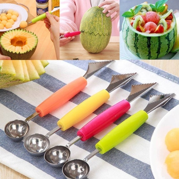 Alat Pengupas Buah Pisau Ukir Hias Buah Bulat 2 Sisi Stainless Steel Fruits Carve Knife 127