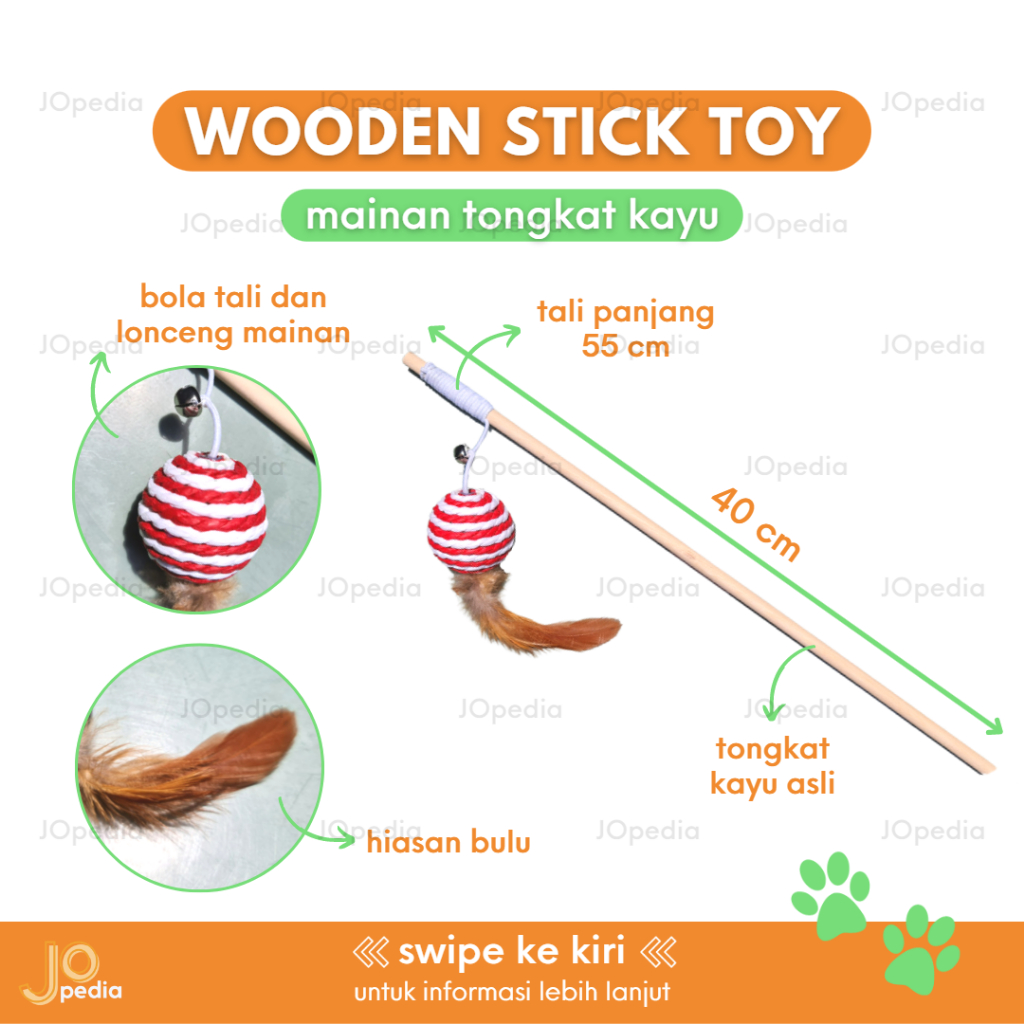 TONGKAT KAYU BULU B Mainan Kucing Stik Wooden Stick Toy Cat Teaser