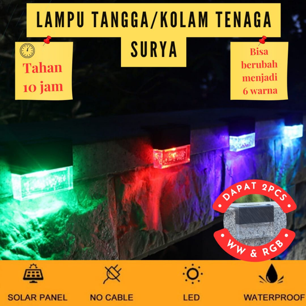 lampu lantai solar Dek LED kolam taman teras tangga tipe 2 pagar dekorasi halaman waterproof tahan air