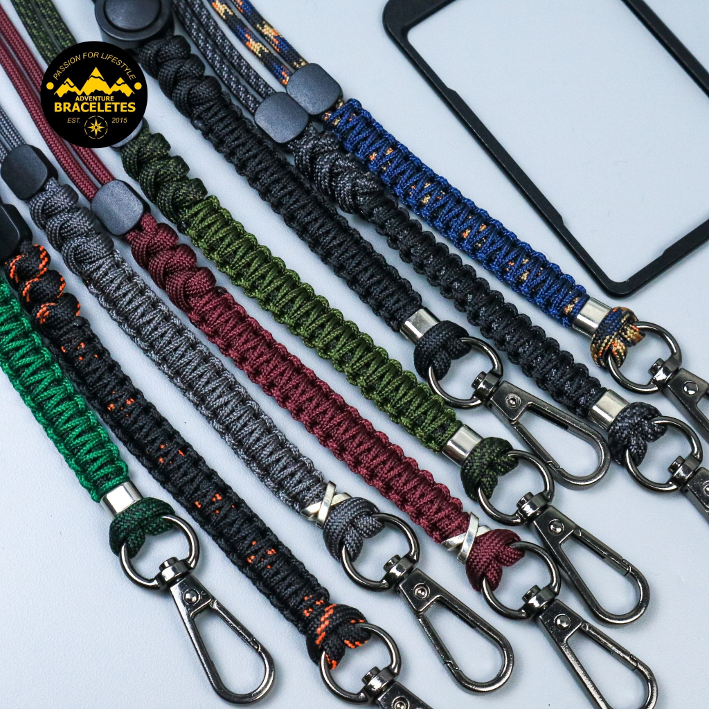 Lanyard ID Card Holder Plus Wadah Kalung Nametag Alumunium 2 Sisi Multifungsi Kantor Office Kaitan Besi Tactical Tali Paracord 4mm Premium Panjang Custom