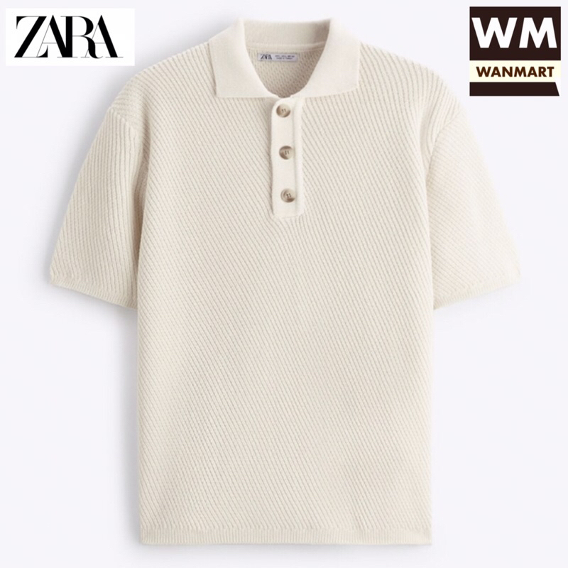 ZARA Men Diagonal Knit Sweater Rajut Pria Lengan Pendek Oyster White
