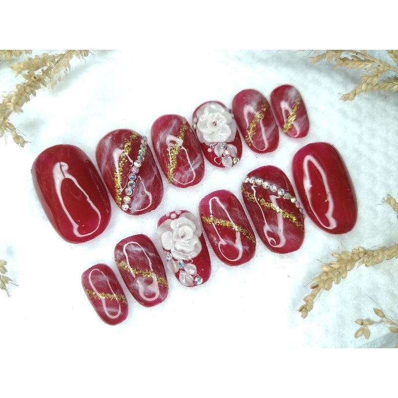 KUKU PALSU WEDDING, KUKU PALSU LAMARAN, KUKU PALSU 3D, KUKU PALSU PREMIUM, FAKE NAIL, NAIL ART, Press On Nails maron