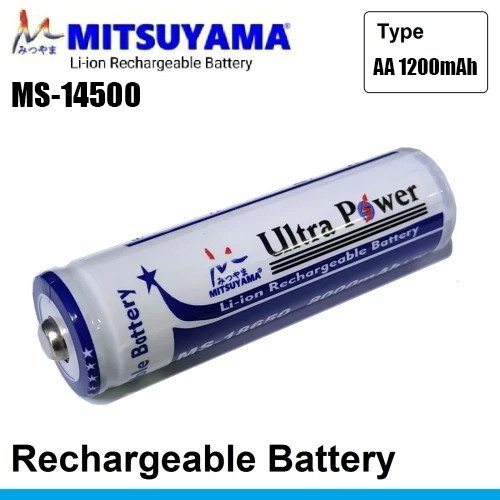 Barangunik2021 -Baterai Rechargeable AA 1200mAh Mitsuyama MS-14500/Baterai Li-ion Mitsuyama A2 1.2V dan  3.7V isi Ulang MS-14500/1200mAh