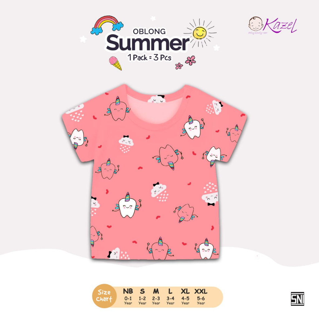 3PCS KAZEL TSHIRT OBLONG TIPIS BIRDIE / SUMMER EDITION 0-6 TAHUN KAOS OBLONG TIPIS / ATASAN SEHARI HARI ANAK PEREMPUAN