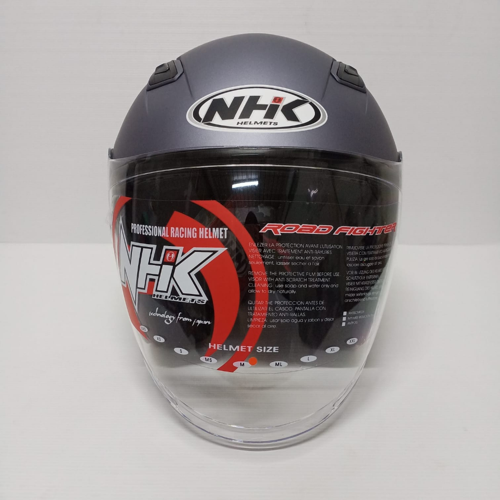 NHK HELM R1 ELITE SOLID DARK GREY DOFF SINGLE VISOR HALF FACE NHK ELITE