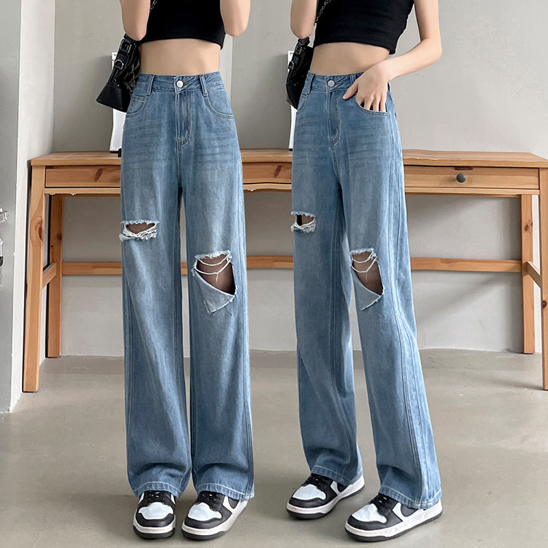 celana jins wanita kekinian straight jeans celanan jeans high waist wanita korean style jeans wanita ripped jeans cewek ootd fashion ripped jeans wanita