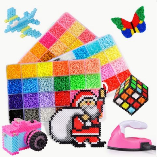 Kit manik-manik sekering mainan pendidikan 24 warna eksklusif manik-manik Perler 1350 untuk membuat seni piksel kreatif hadiah DIY terbaik untuk anak-anak