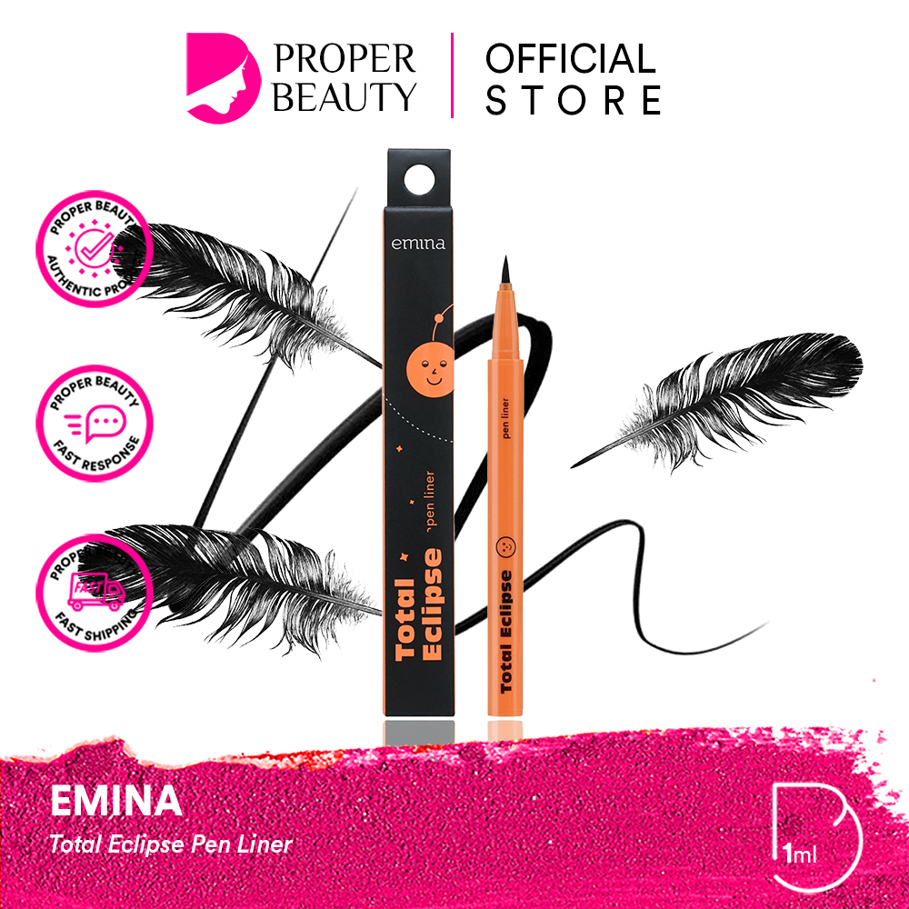 EMINA Total Eclipse Pen Liner Indonesia / Eyeliner 1ml / 12 Hours Longlasting Smooth Stable Tip Smudge Proof Waterproof Intens Persisi / Tahan Lama Anti Air Tebal Bold Black Hitam Eye Liner Alis Kelopak Mata Pensil Gel Cosmetic Makeup Eyes Make Up Series