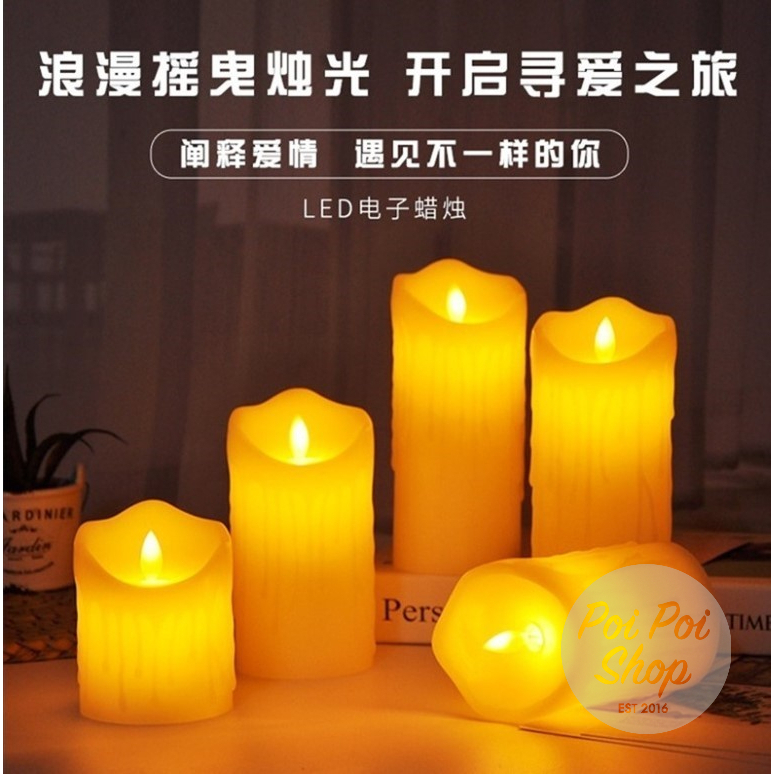 HRY (FreeOngkir) Lilin LED Melted Candle Lampu Tidur Hiasan Kamar BESAR Baterai Elektrik Api