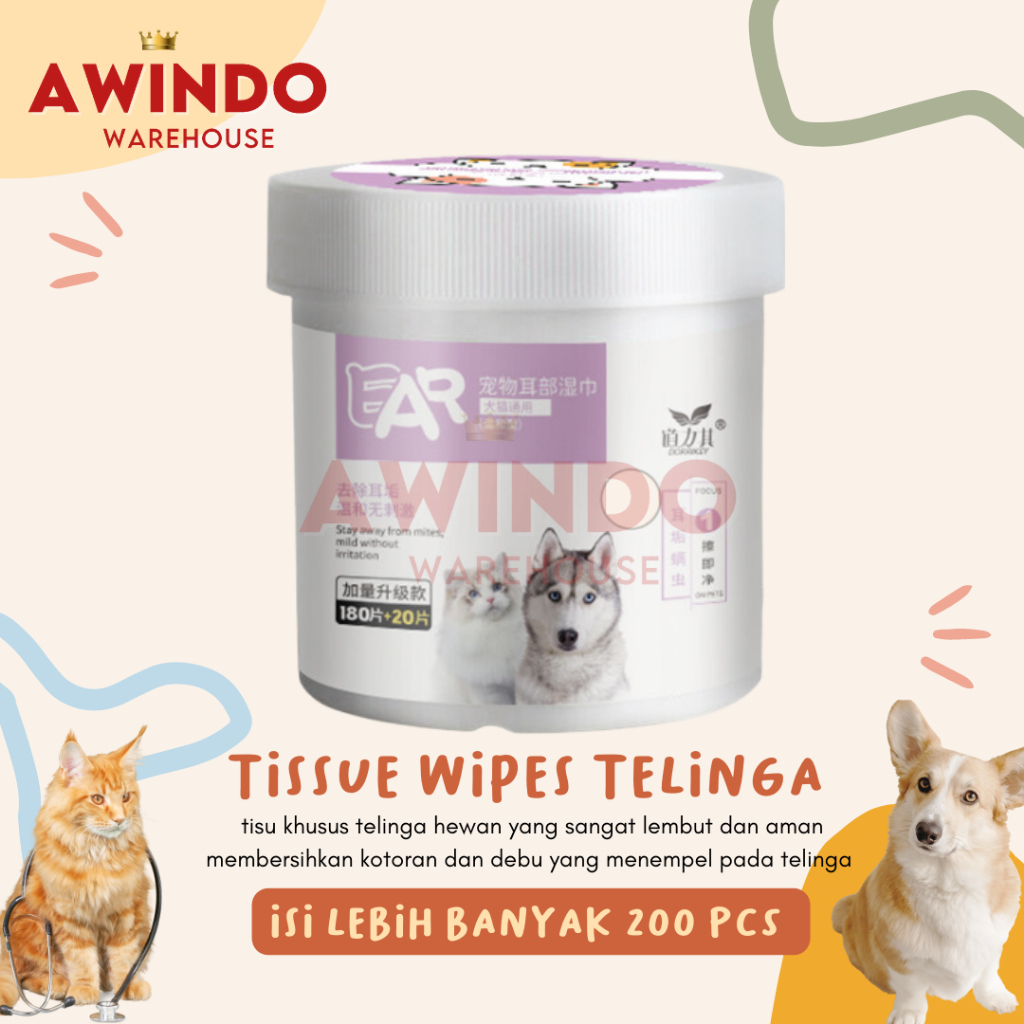 TISU PEMBERSIH TELINGA HEWAN - Tissue Tisu Basah Pembersih Kotoran Telinga Mata Kucing Anjing