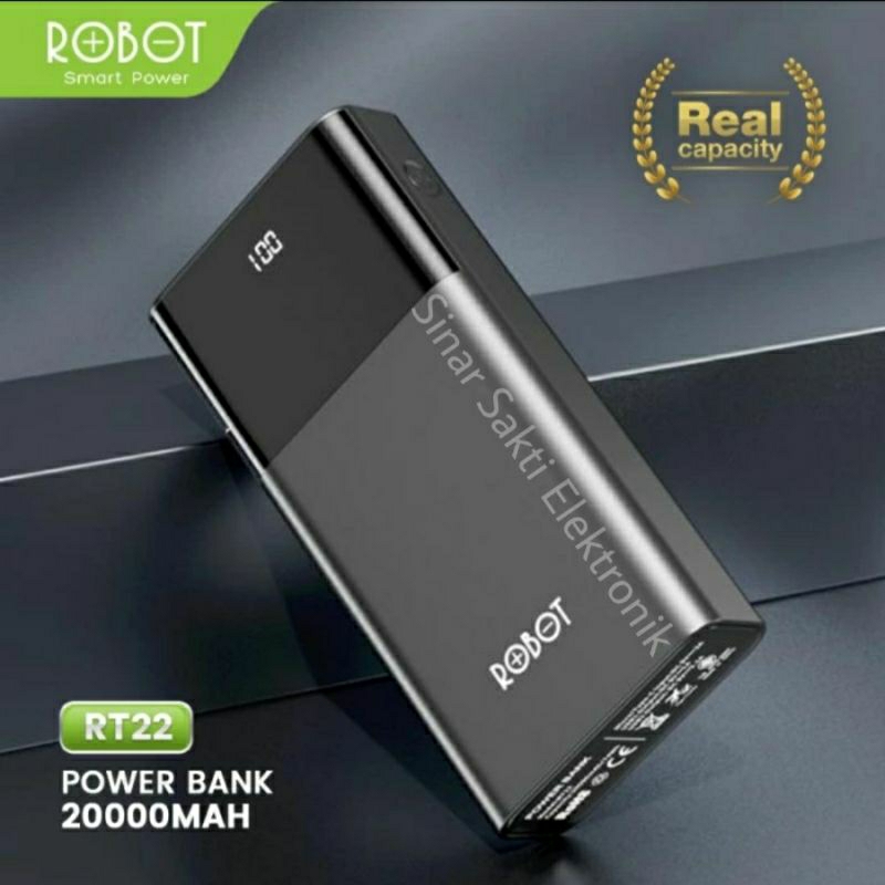 Powerbank Robot 20000mah Power bank Type C USB 20000 mah RT22 Digital Display Dual Input