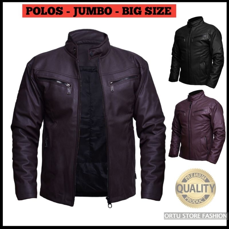 Jaket Kulit Polos Pria Jumbo Big Size L-XXL- XXXL Jacket Motor Touring Anti Air Anti Angin Waterproof Distro Original Bandung jeket Hitam Coffee  Cowok Keren Terbaru Jaket Sintetis Kalep