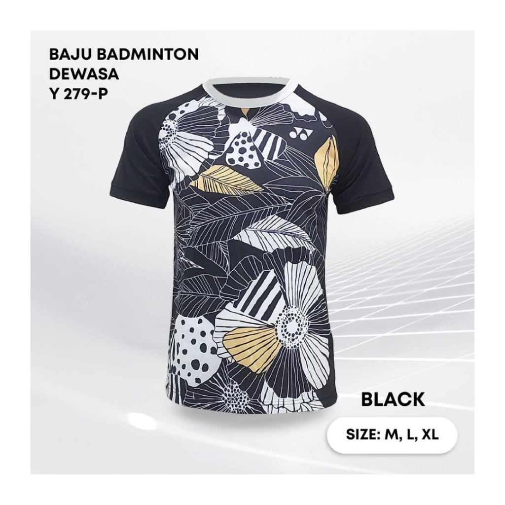 Kaos bulutangkis pria Y279 baju badminton atasan olahraga jersy wanita dewasa t-shirt outfit seragam kostum jersey casual suit pakaian jarsey oblong apparel sport jersi sudirman thomas uber cup bulu tangkis hitam polos