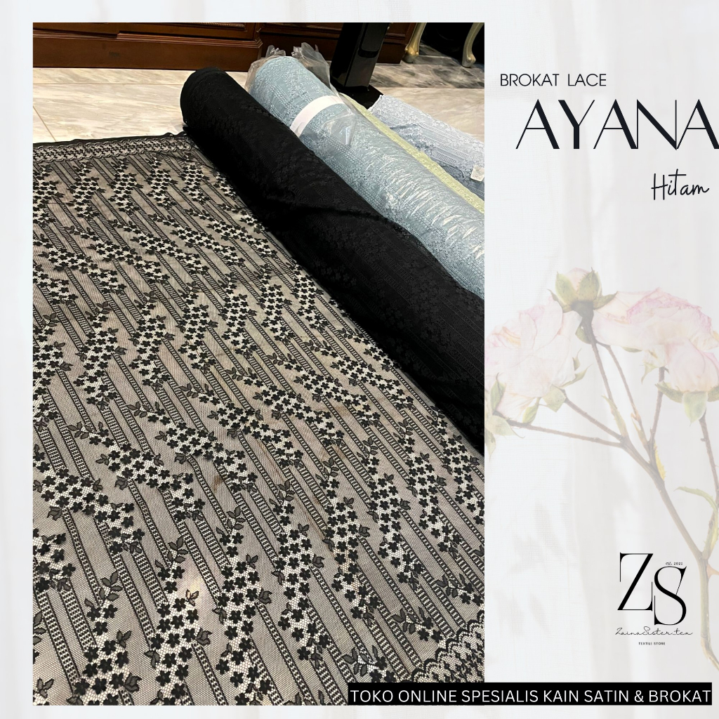 Kain Kebaya Brokat Brukat Lace Ayana Motif Bunga Warna Hitam