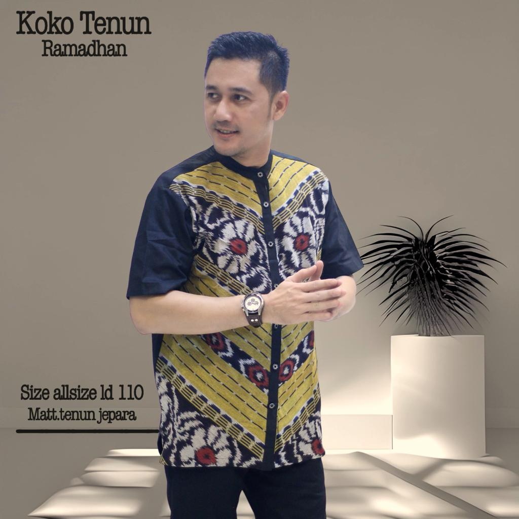 Hermansyah Baju Koko Tenun Trendy | Kemeja Pria Tenun Kerah Koko