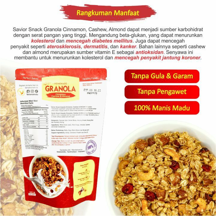 Sereal Makanan Sehat High Quality - Topping Oatmeal - Menu Sarapan Praktis - Savior Snack - Granola Crunchy Absolutely Chocolate With Hazelnut, Vanilla Mixs Seed, Cinnamon Cashew &amp; Almond - Cemilan Sehat - Trail Mix Superfood