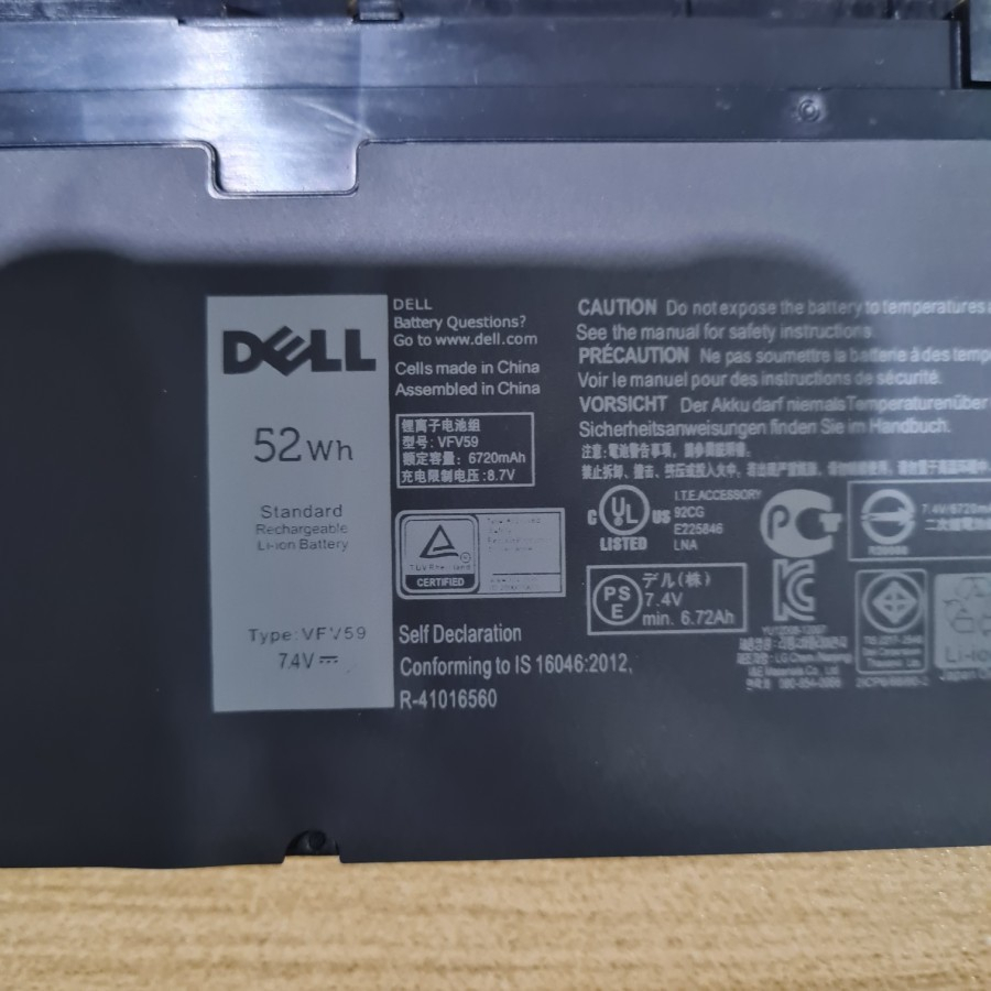 Baterai Batrey Dell Latitude E7240 E7250 VFV59 7.4V 52WH 12 7000 Original