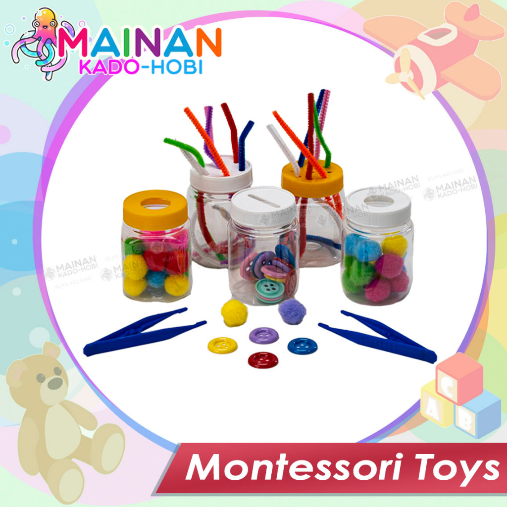 MAINAN EDUKASI ANAK MONTESSORI SENSORIK MOTORIK BUSY JAR PLAY SET