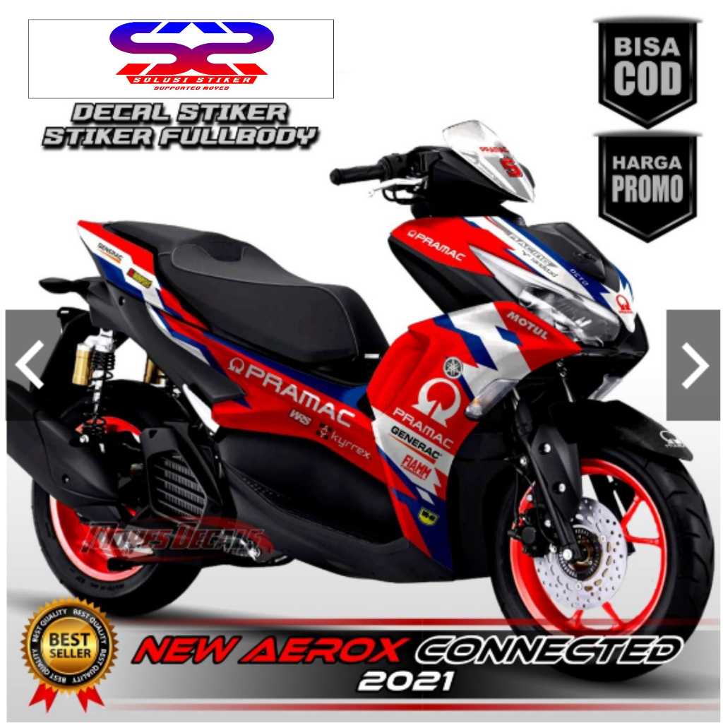 Stiker Decal New Aerox 2021 Motif Pramac Merah Putih  FullBody Decal Aerox FullBody