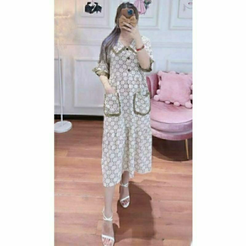 Dress rayon motif terbaru wanita kekinian busui saku depan