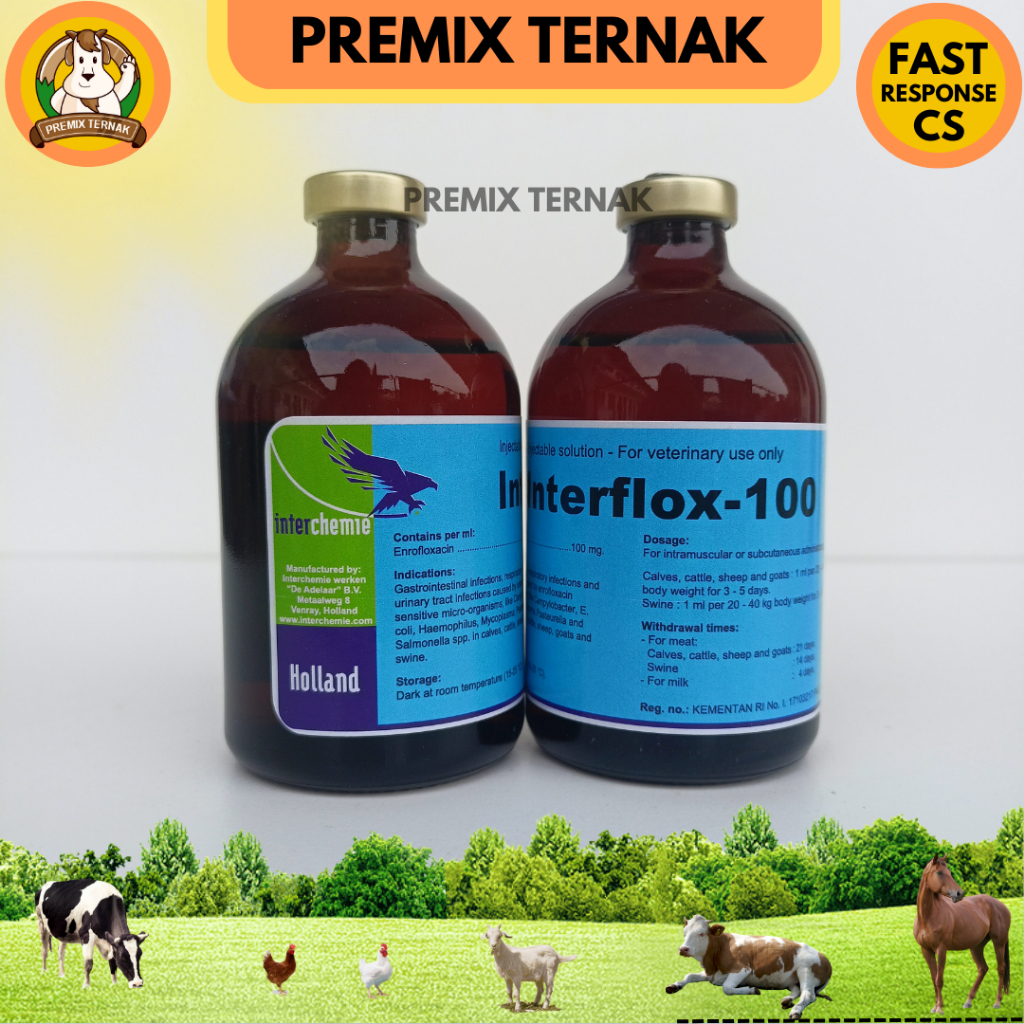 INTERFLOX 100 100ML - Obat Antibiotik Pernafasan dan Pencernaan Hewan Ampuh - Mirip Nova Enrocin &amp; Roxine