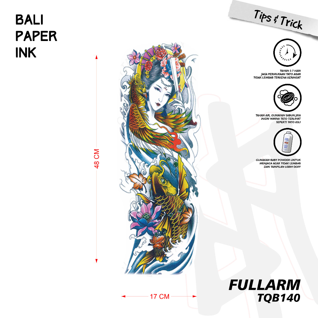 Bali Paper Ink TQB140 Geisha Samurai Tatto Temporary Basic Tato Temporer Full Arm - Tato Lengan
