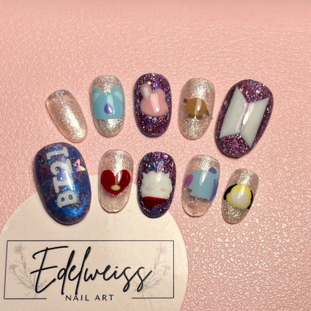 BTS BT21 CHARACTER PRESS ON NAILS | Custom Fake Nails | Custom Kuku Palsu