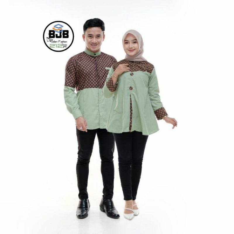 Couple Atasan Ayah Anak Ibu Batik Kombinasi Bata Coklat Sarimbit Seragam Keluarga