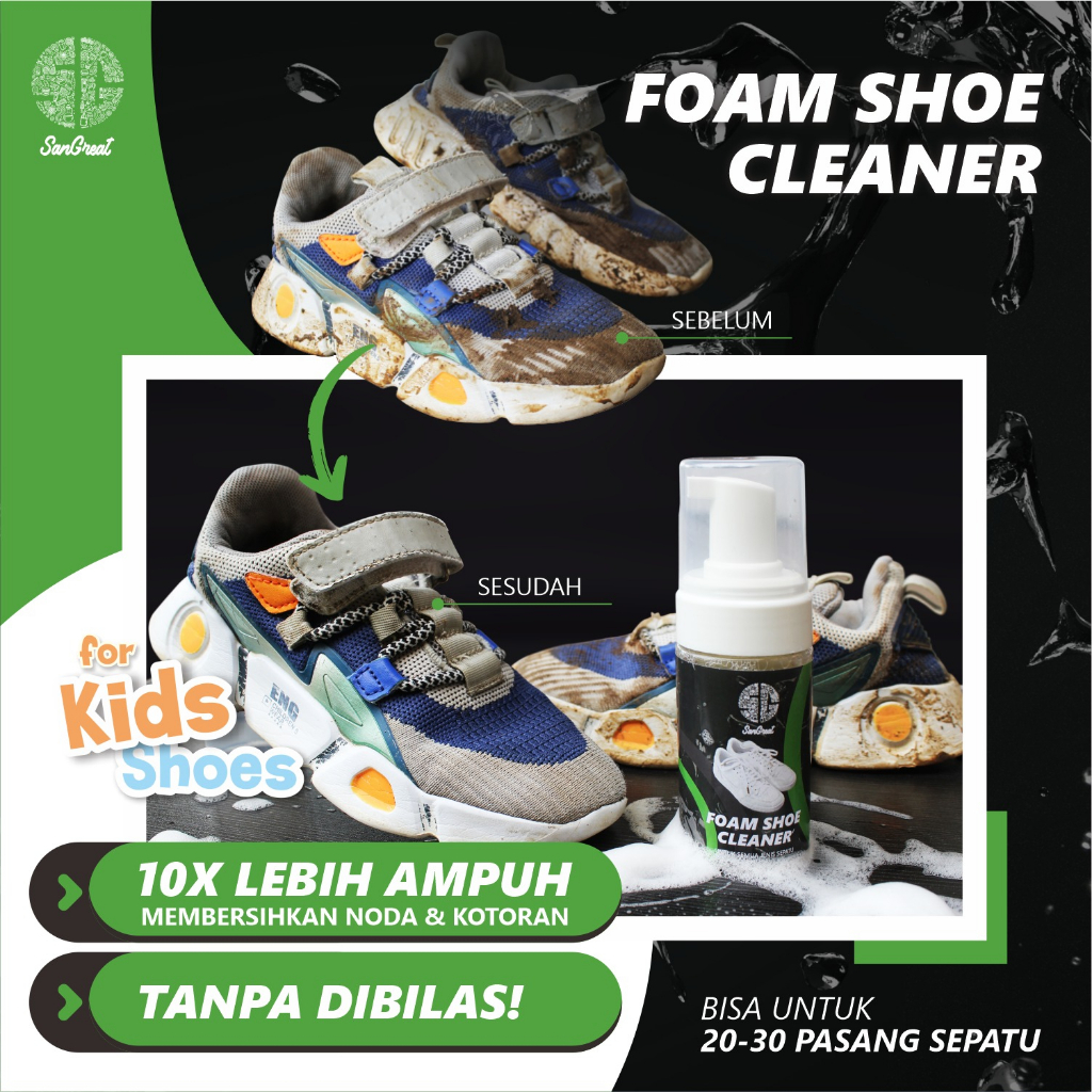 Foam shoe cleaner pembersih sepatu tanpa bilas SanGreat sneaker cleaner, praktis cukup usap langsung bersih untuk semua warna