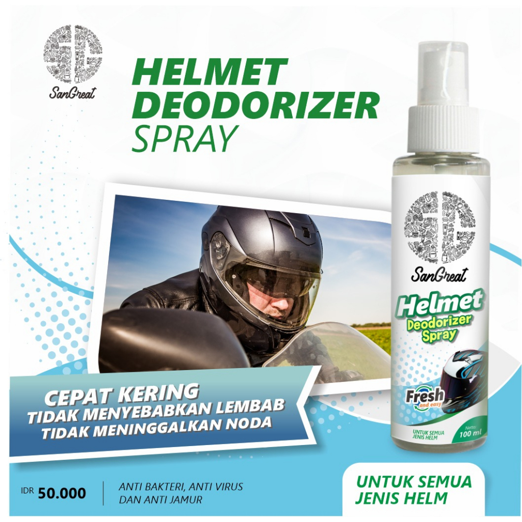 Parfum pewangi helem SanGreat Penghilang bau helm, anti bau helm, parfum helm 100 ml