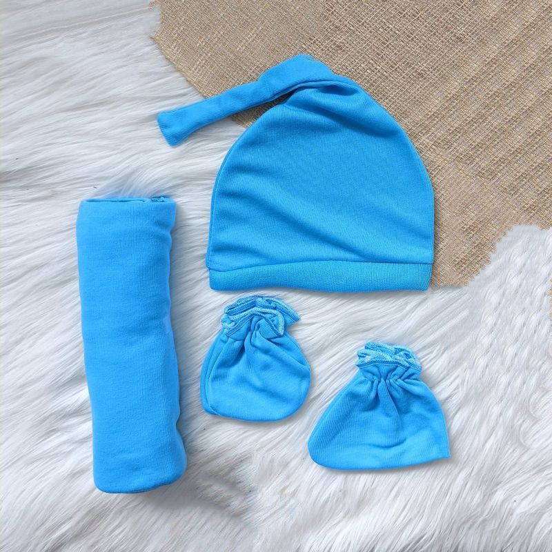 set 4 in 1 paket bedong/topi/sarung tangan/sarung kaki