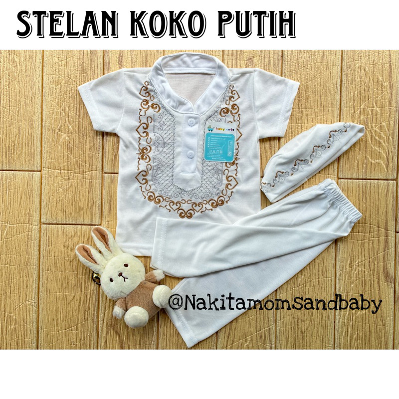 Baju Koko Bayi Putih Bordir/Jumper koko Lebaran bayi Newborn SNI Promo 9.9