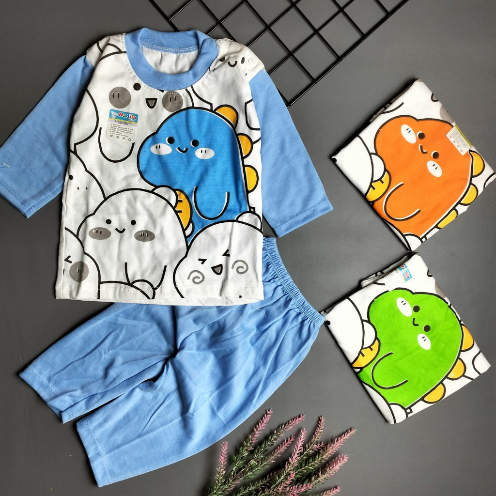 piyama setelan bayi 3-12 bulan motif cute dino