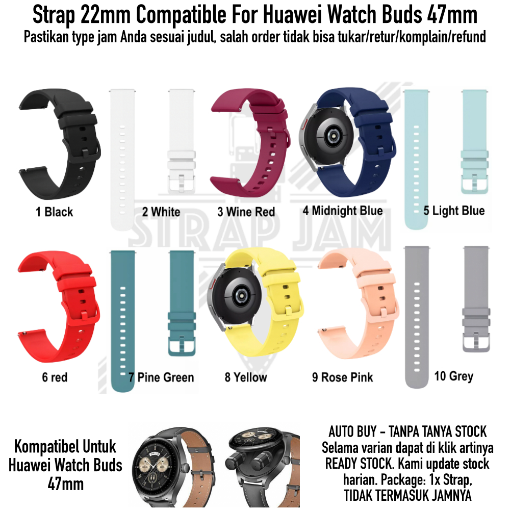 PWK Tali Jam Tangan Huawei Watch Buds 47mm - Strap 22mm Silikon Lentur Nyaman