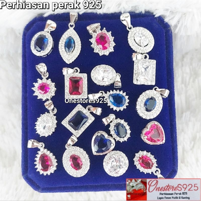 liontin batu perak 925 silver asli lapis emas putih merah putih biru