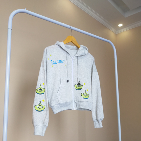 Sweater Jaket Zipper Hoodie Crop Alien Story Baju Pria dan Wanita Terbaru Korean Style