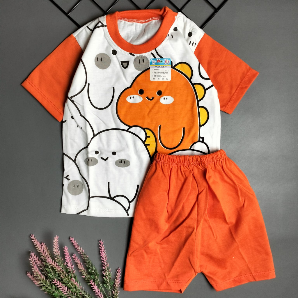 piyama setelan bayi 3-12 bulan motif cute dino