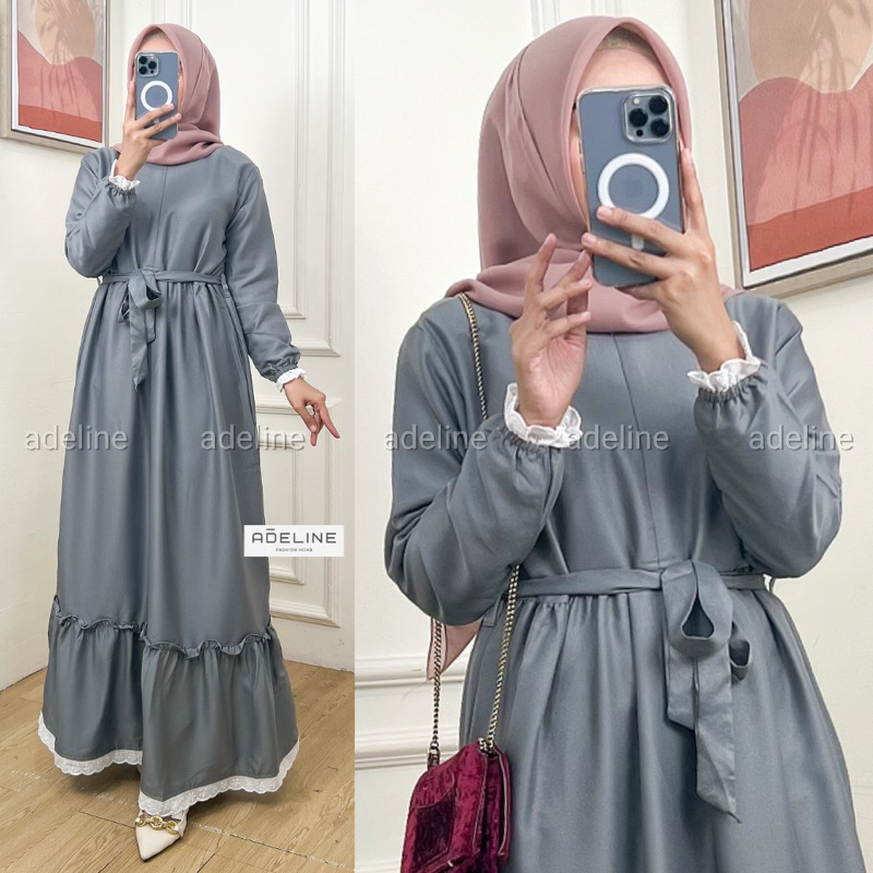 Mahila Dress - LD102 / Gamis Polos ITY Crepe HQ Renda / Busui+Tali Fit / R.7 - 252-6025