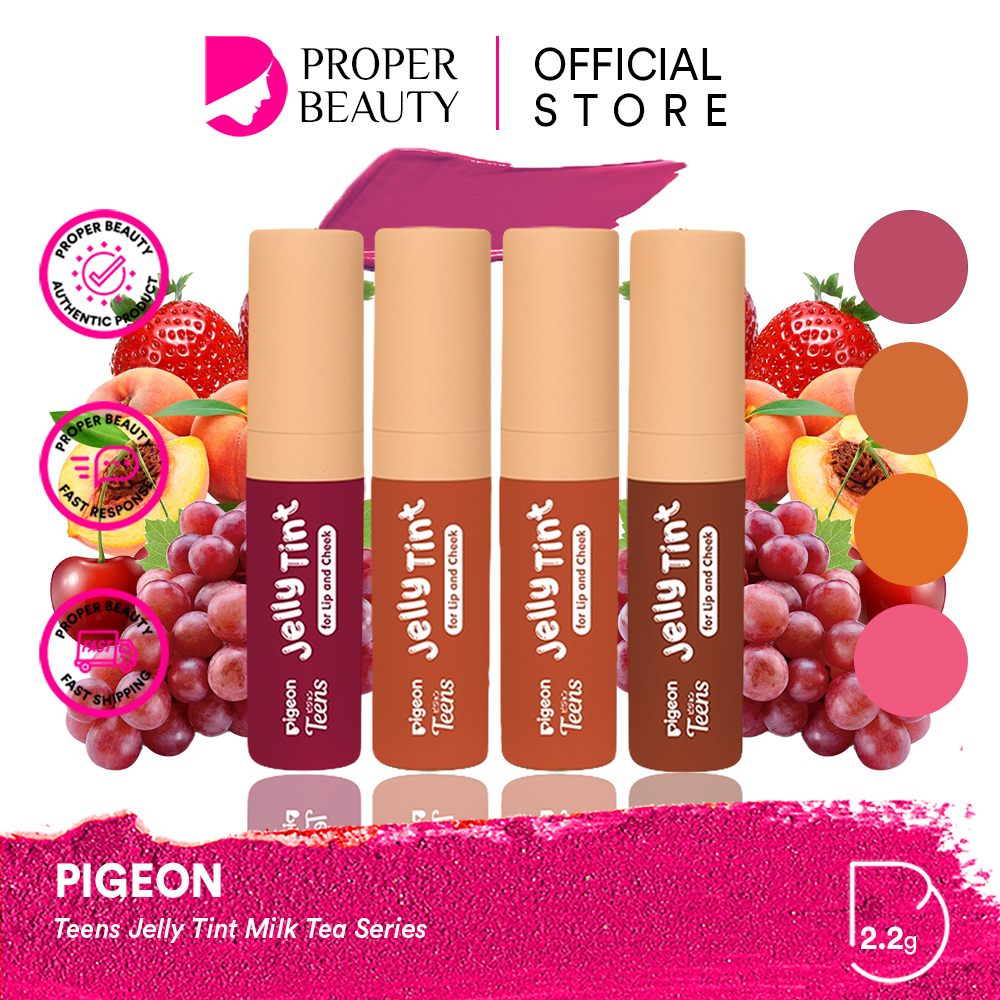 PIGEON Teens Jelly Tint Milk Tea Series Indonesia / Lip Tint 2.2g / For Lips and Cheek / Moisturizing UV Protection Long Lasting Cracking Transfer Proof / Caramel Hazelnut Raspberry Cranberry Kiss / Lipstick Lipstik Cream Matte Liptin Cosmetic Anak Remaja