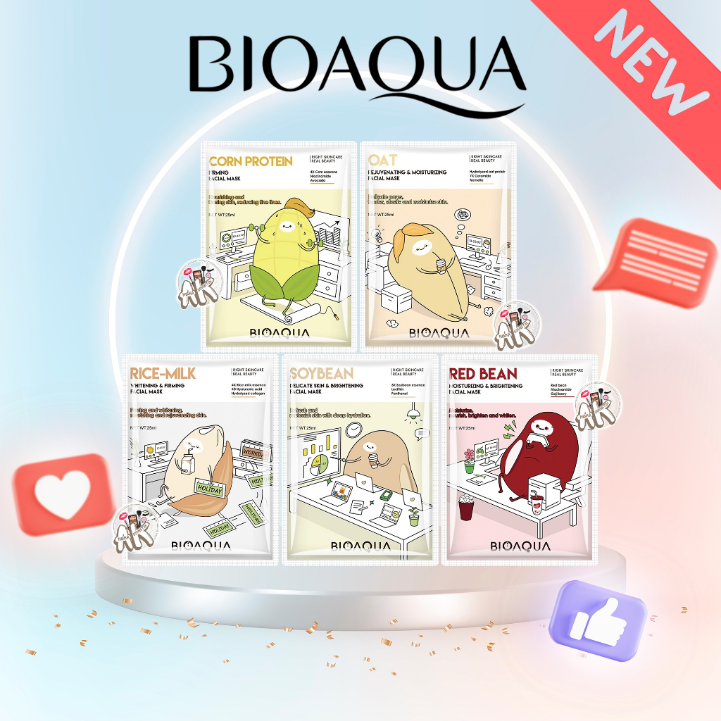 BIOAQUA MASKER WAJAH / SHEET MASK CEREAL SERIES 25ML ( CORN PROTEIN / OAT / RED BEAN / RICE MILK / SOYBEAN )