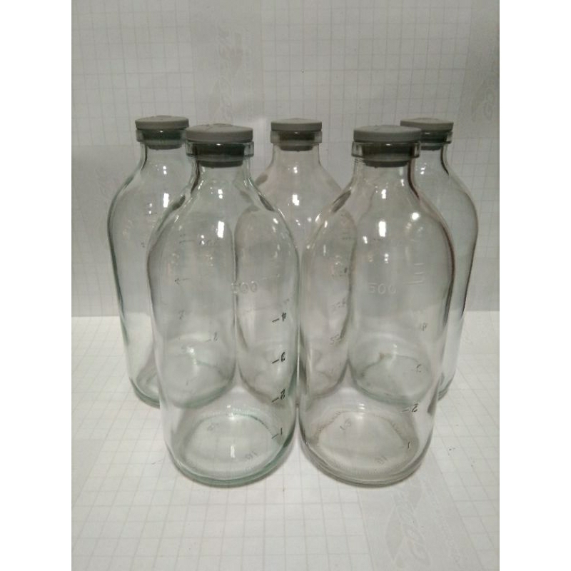 botol kaca 500 ml. botol infus. botol ikan cupang. botol 500ml murah kondisi bekas seperti baru . su