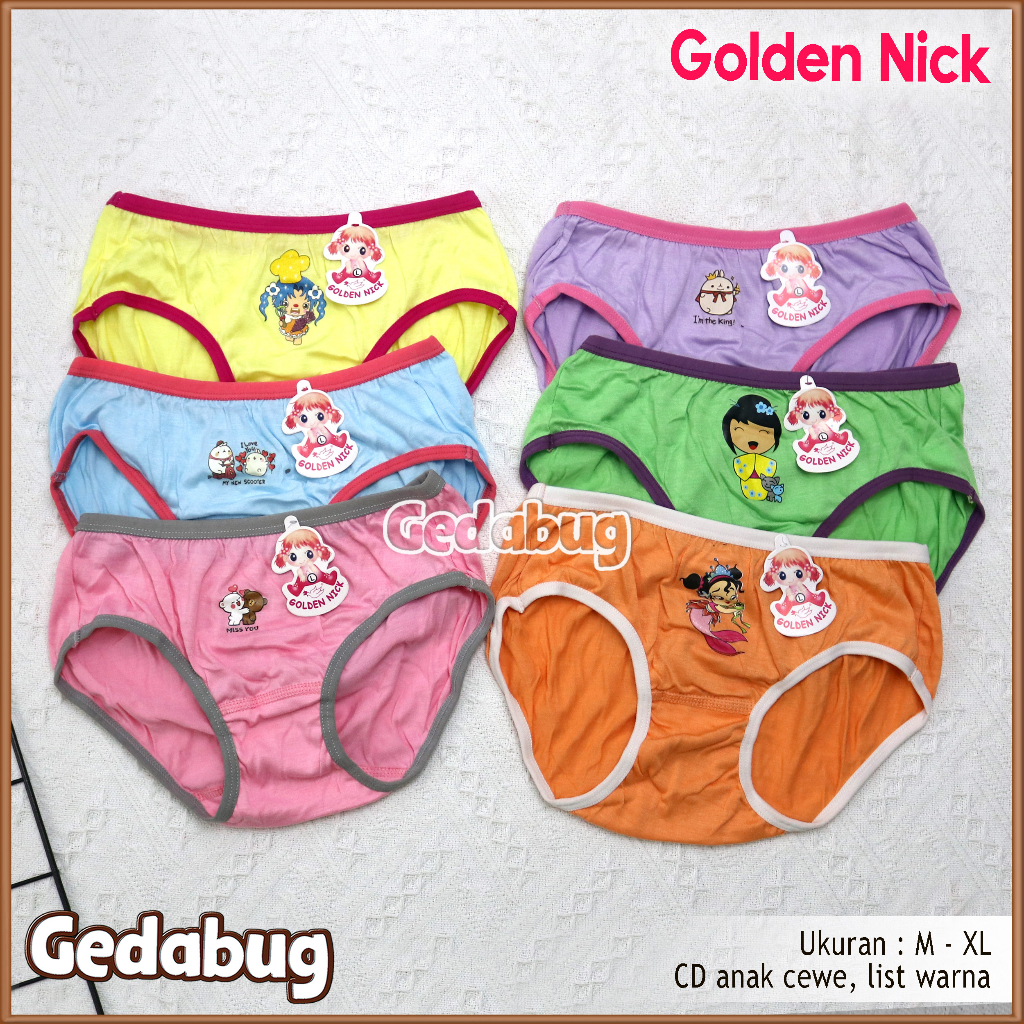 3 pcs - Celana Dalam Anak Golden Nick Art. 060 List Warna / CD Anak Perempuan Warna Spidol