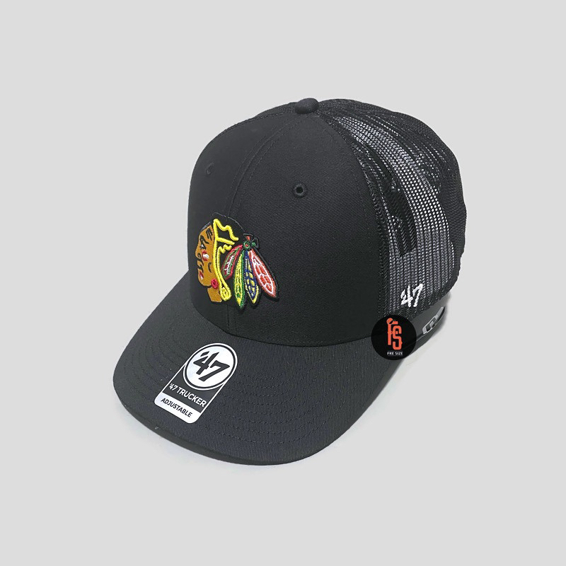 TOPI ORIGINAL 47 TRUCKER CHICAGO BLACKHAWKS BLACK