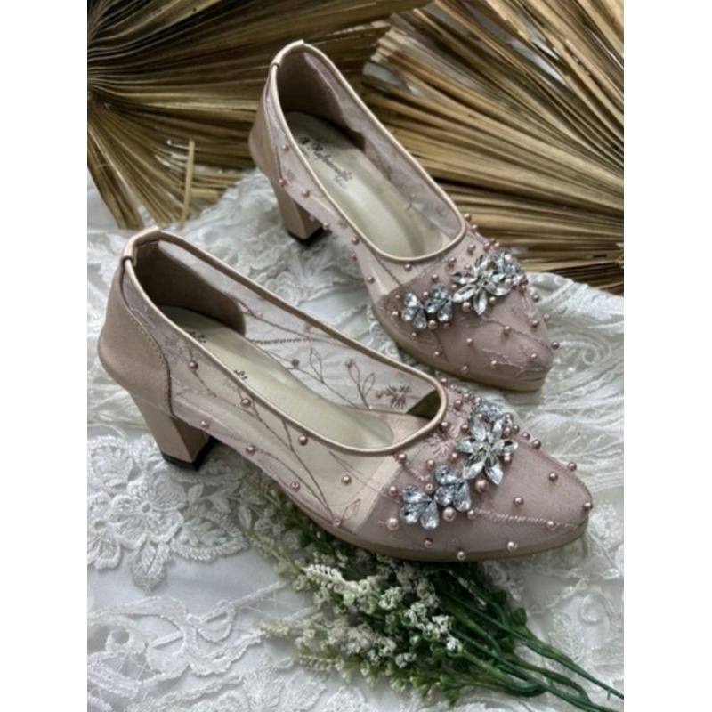 sepatu wanita wedding dahlia rosegold 7cm tahu