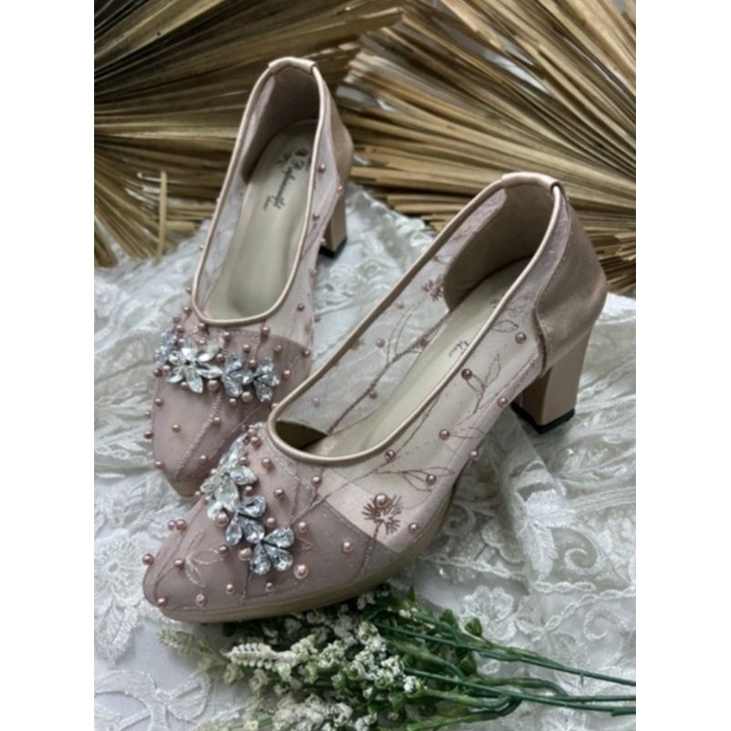 sepatu wanita wedding dahlia rosegold 7cm tahu